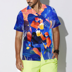Artistic Beer Party Hawaiian Shirt For Men, Beer Lovers Aloha Shirts, Blue Tropical Shirt - Hyperfavor