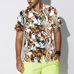 Running Wild Horse With Tribal Texture Hawaiian Shirt - Hyperfavor