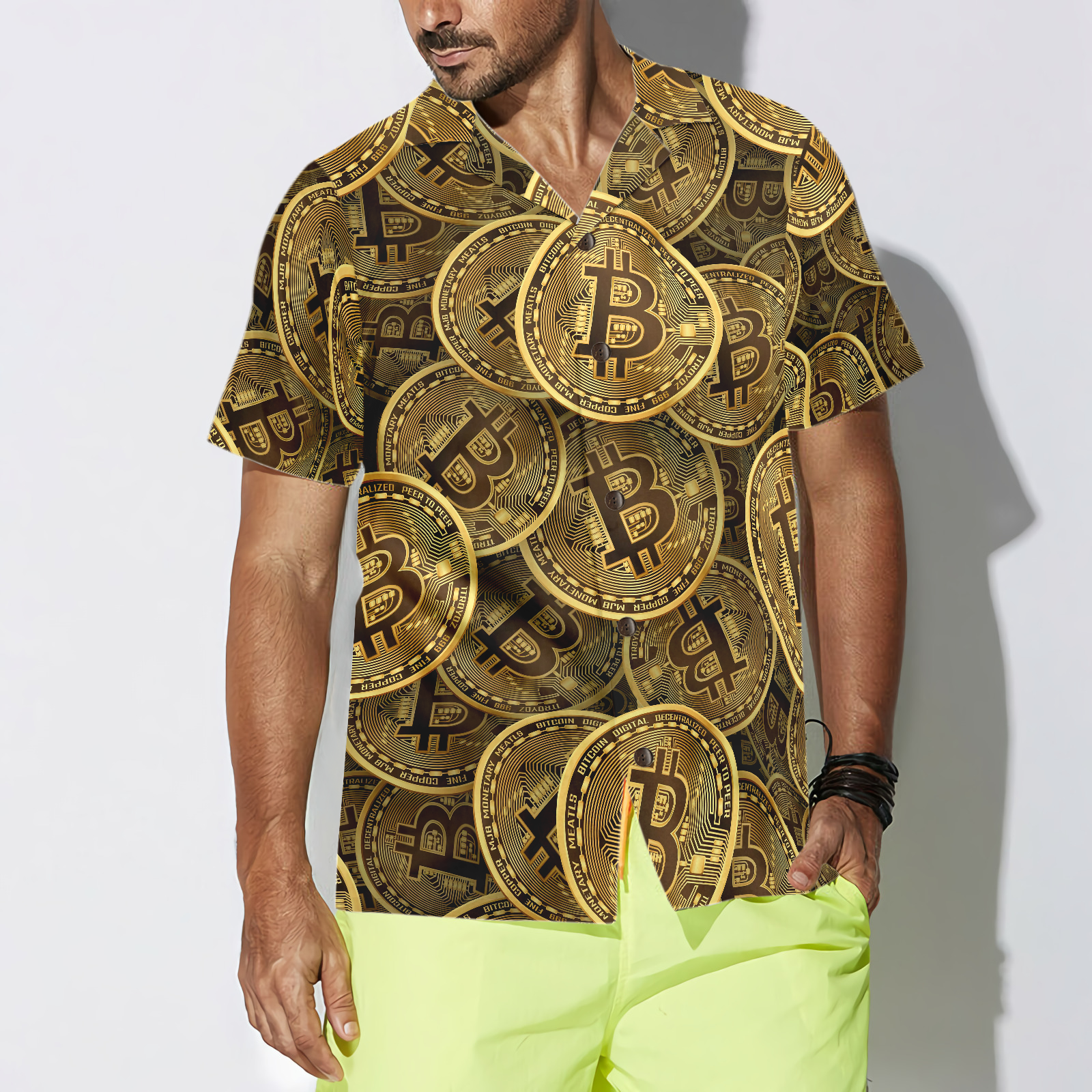 Realistic Seamless Bitcoin Cryptocurrency Hawaiian Shirt - Hyperfavor