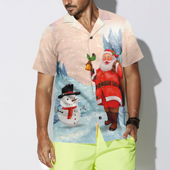 Hyperfavor Christmas Hawaiian Shirts,Santa With Snowman Shirt Short Sleeve, Christmas Shirt Idea Gift For Men And Women - Hyperfavor