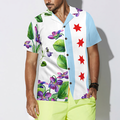 Chicago Flag Viola sororia Hawaiian Shirt - Hyperfavor
