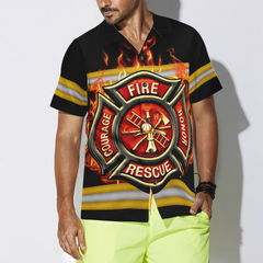 Courage And Honor Fire Dept Badge Firefighter Hawaiian Shirt, Uniform And Cross Axes Firefighter Shirt For Men - Hyperfavor