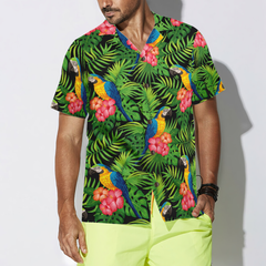 Parrots Hibiscus And Palm Leaves Hawaiian Shirt - Hyperfavor