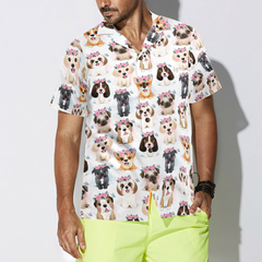 Cute Puppies Flowers Crown Hawaiian Shirt - Hyperfavor