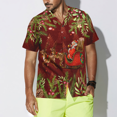 Hyperfavor Santa Santa Riding Sleigh 2 Pattern Hawaiian shirt, Christmas Shirts Short Sleeve Button Down Shirt For Men And Women - Hyperfavor