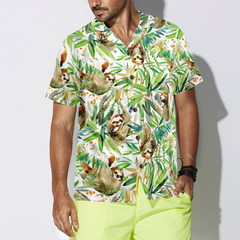 Watercolor Sloth And Tropical Plant Hawaiian Shirt - Hyperfavor