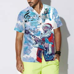 Hyperfavor Christmas Hawaiian Shirts, Chritmas Santa Guitar Music Pattern Shirt Short Sleeve, Christmas Shirt Idea Gift For Men And Women - Hyperfavor