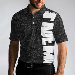 Renaissance Fade Mob Barber Hairstylist Polo Shirt, Black Brocade Pattern Polo Shirt, Hairstylist Shirt For Men - Hyperfavor