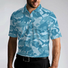Camouflage Ocean Shark Pattern Short Sleeve Polo Shirt, Camo Aqua Polo Shirt, Best Shark Shirt For Men - Hyperfavor
