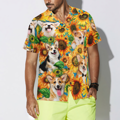 Corgi Lovers With Sunflower Hawaiian Shirt - Hyperfavor