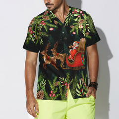Hyperfavor Santa Santa Riding Sleigh 3 Pattern Hawaiian shirt, Christmas Shirts Short Sleeve Button Down Shirt For Men And Women - Hyperfavor