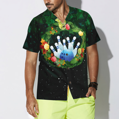 Hyperfavor Christmas Hawaiian Shirts For Men and Women, Christmas Wreath Bowling Hawaiian Shirt Button Down Shirt Short Sleeve - Hyperfavor