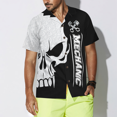 Mechanic Proud Skull Black White Hawaiian Shirt - Hyperfavor