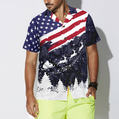 Hyperfavor Christmas Hawaiian Shirts, Merry Christmas USA Flag Pattern Shirt Short Sleeve, Christmas Shirt Idea Gift For Men And Women - Hyperfavor