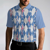 Blue Hot Golf Short Sleeve Polo Shirt, Argyle Pattern Fun Golf Shirt For Men - Hyperfavor