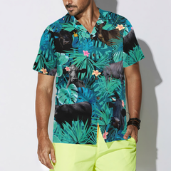 Tropical Black Cow Lover Hawaiian Shirt - Hyperfavor