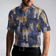 Tiger & Tropical Leaves Tiger Polo Shirt For Men, Tropical Tiger Shirt Short Sleeve, Gift For Tiger Lover - Hyperfavor