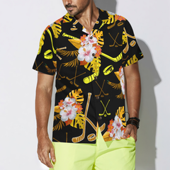 Hockey Tropical Black & Yellow Hawaiian Shirt - Hyperfavor