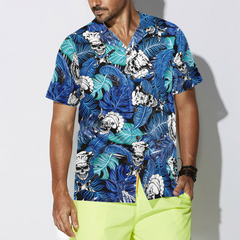 Tropical Blue Leaves Chef Hawaiian Shirt - Hyperfavor