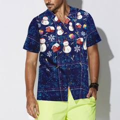 Hyperfavor Christmas Hawaiian Shirts, Christmas Snowman Dark Blue Plaid Pattern Shirt Short Sleeve, Christmas Shirt Idea Gift For Men And Women - Hyperfavor