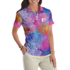 Pink Abstract Mandala Pattern Girl Golf Short Sleeve Women Polo Shirt, Colorful Golf Shirt For Ladies - Hyperfavor