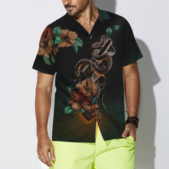 Gun and Snake Vintage Hawaiian Shirt, Hibiscus Flowers Black Hawaiian Shirt For Men - Hyperfavor