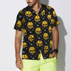 Golf And Golden Skull Pattern Hawaiian Shirt - Hyperfavor