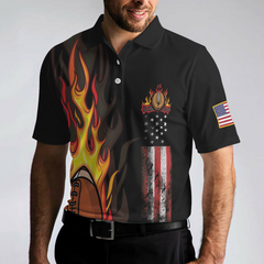 Flame American Football Black Polo Shirt, American Flag Football Polo Shirt, Best Football Shirt For Men - Hyperfavor