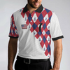 Golf Argyle Pattern Short Sleeve Golf Polo Shirt, American Flag Polo Shirt, Patriotic Golf Shirt For Men - Hyperfavor