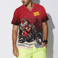 Hyperfavor Christmas Hawaiian Shirts, Santa Motobike Shirt Short Sleeve, Christmas Shirt Idea Gift For Men And Women - Hyperfavor
