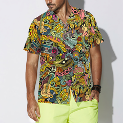 Hippie Style Doodles Illustration Hawaiian Shirt - Hyperfavor
