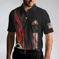 Soccer Flame Short Sleeve Black Polo Shirt, Black American Flag Polo Shirt, Best Soccer Shirt For Men - Hyperfavor