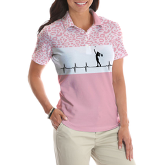 Pink Tennis Leopard Short Sleeve Women Polo Shirt. Best Women Tennis Shirt, Leopard Pattern Tennis Shirt For Female Players - Hyperfavor