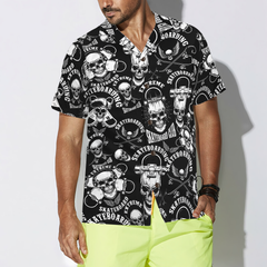 Skateboard Emblems In Monochrome Style Hawaiian Shirt - Hyperfavor