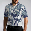 Blue And White Camouflage Golf Set Short Sleeve Skull Golf Polo Shirt, Best Camo Golf Shirt For Men - Hyperfavor