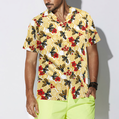 Honey Bee Hexagon Hawaiian Shirt - Hyperfavor