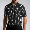 Silhouette Playing Disc Golf Polo Shirt, Black And White Disc Golfer Pattern Polo Shirt, Disc Golf Shirt For Men - Hyperfavor