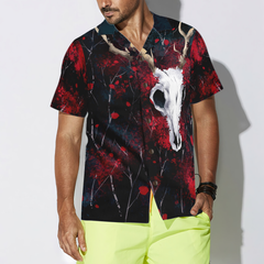 Artistic Gothic Skull Hawaiian Shirt For Men, Black and Red Goth Hawaiian Shirt - Hyperfavor