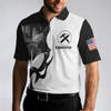 Carpenter Proud Skull Short Sleeve Black And White Polo Shirt, American Flag Polo Shirt, Best Carpenter Shirt For Men - Hyperfavor