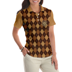 Golf Is My Favourite Season Golf Short Sleeve Women Polo Shirt, Brown Argyle Pattern Golf Polo Shirt For Ladies - Hyperfavor