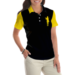 Definition Of Golf Girl Golf Short Sleeve Women Polo Shirt, Black And Yellow Golf Shirt For Ladies - Hyperfavor