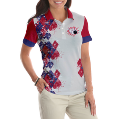 I Go Bowling Because I Like It Short Sleeve Women Polo Shirt, Argyle Pattern Polo Style Bowling Shirt For Ladies - Hyperfavor