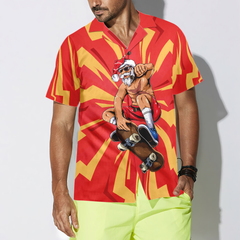 Hyperfavor Christmas Hawaiian Shirts For Men and Women, Santa Sakteboarder Hawaiian Shirt Button Down Shirt Short Sleeve - Hyperfavor