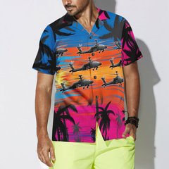 Helicopter Flies Dawn Sky Hawaiian Shirt - Hyperfavor
