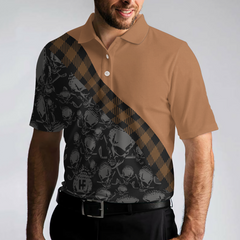 Golf Bourbon Polo Shirt, Funny Drinking Golf Shirt With Sayings, Skull Plaid Pattern Golf Shirt For Male - Hyperfavor