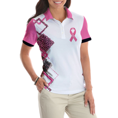 Strength Is A Woman Fighting Cancer With A Smile On Her Face Breast Cancer Awareness Short Sleeve Women Polo Shirt - Hyperfavor