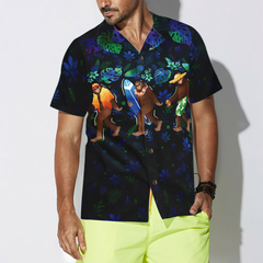 Tropical Funny Beach Bigfoot Hawaiian Shirts for Men, Blue Sasquatch Shirts - Hyperfavor
