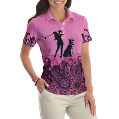 Mandala Pattern Swing Swear Repeat Girl Golf Short Sleeve Women Polo Shirt, Pink Golf Shirt For Ladies - Hyperfavor