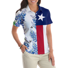 Texas Flag Bluebonnets Polo Shirt For Woman Short Sleeve Women Polo Shirt - Hyperfavor