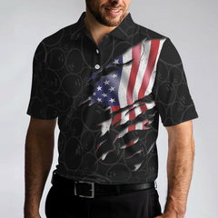 I Beat People With Three Fingers Bowling V2 Polo Shirt, Black Bowling Sayings Shirt, American Flag Bowling Shirt - Hyperfavor